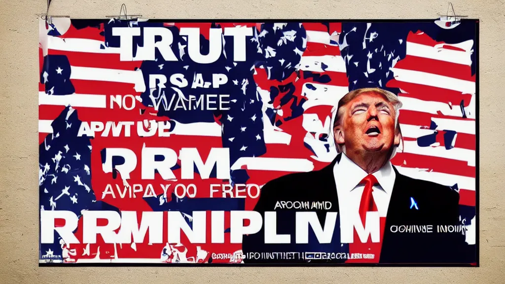 Image similar to donald trump in trumpwave apotheosis poster