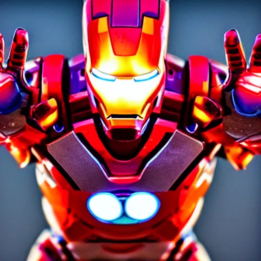 Image similar to close - up ironman, shallow depth of field, orange teal lighting, 8 k,