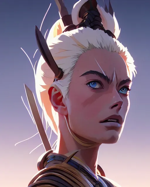 Image similar to azctec warrior, ( margot robbie ), detailed perfect face, exquisite details, fire magic, mid view, design on a white background, by studio muti, greg rutkowski makoto shinkai takashi takeuchi studio ghibli