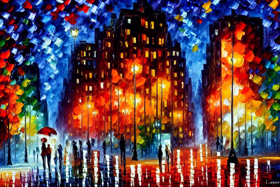 Image similar to a beautiful painting of new york at night by leonid afremov