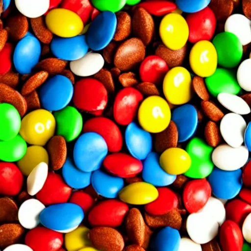 Prompt: peanut m & ms exploding, photo