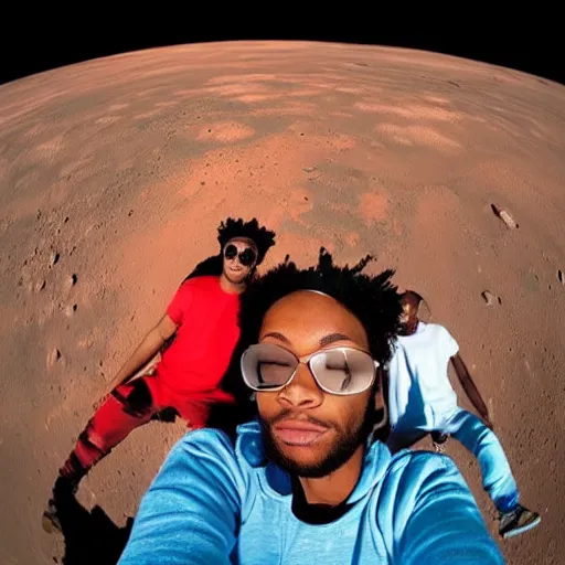 Prompt: me and the homies chilling in mars, selfie, instagram post, detailed, mars