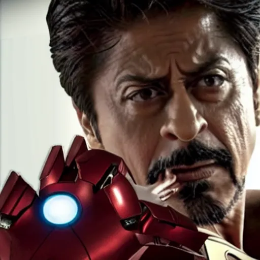 Image similar to film still of shah rukh khan as tony stark in iron man