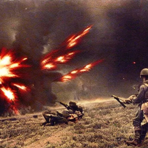 Image similar to ww 2 realistic photo battle scene, explosions