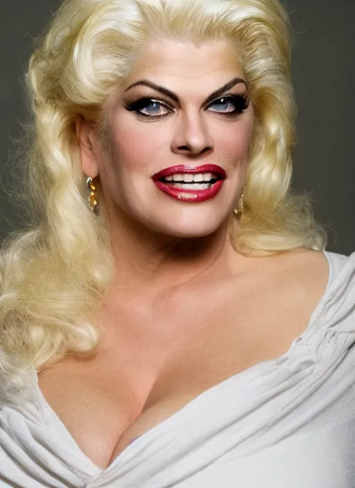 Image similar to DSLR photo portrait still of 54 year old age 54 Anna Nicole Smith at age 54!!!, 85mm f1.8