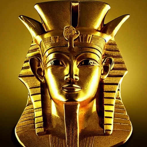 Image similar to a pharaoh that looks like donald trump, majestic, powerful, pyramids, anunaki, hieroglyphs, lush, rainforest, river, green, river god, wilbur smith, gold, trump tower