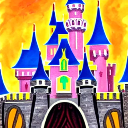 Prompt: beautiful painting of the disneyland castle in the style of walt disney