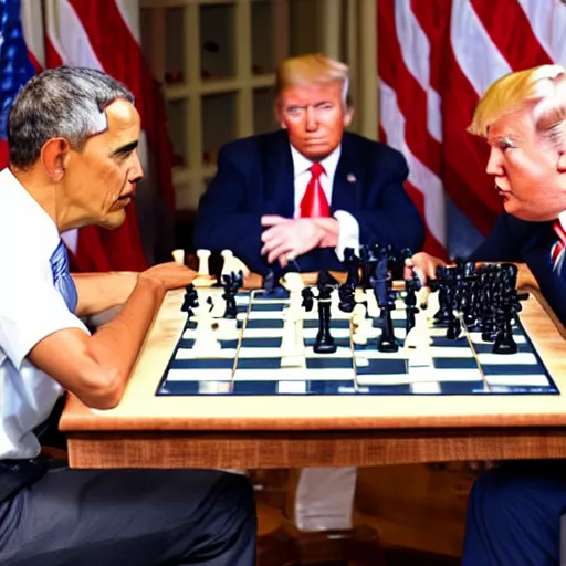 Prompt: obama and donald trump playing chess, detailed