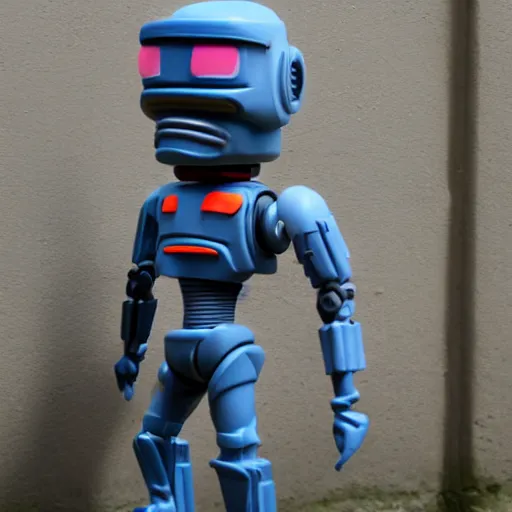 Image similar to Plasticine Robocop standing in an alley