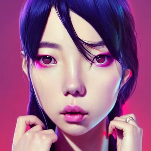 Image similar to a beautiful young korean kpop star billie eilish lucy liu alluring instagram model in elaborate latex bikini tank top, tank top made from latex demon faces, by guweiz and wlop and ilya kuvshinov and artgerm and, aesthetic, gorgeous, stunning, alluring, attractive, artstation, deviantart, pinterest, digital art