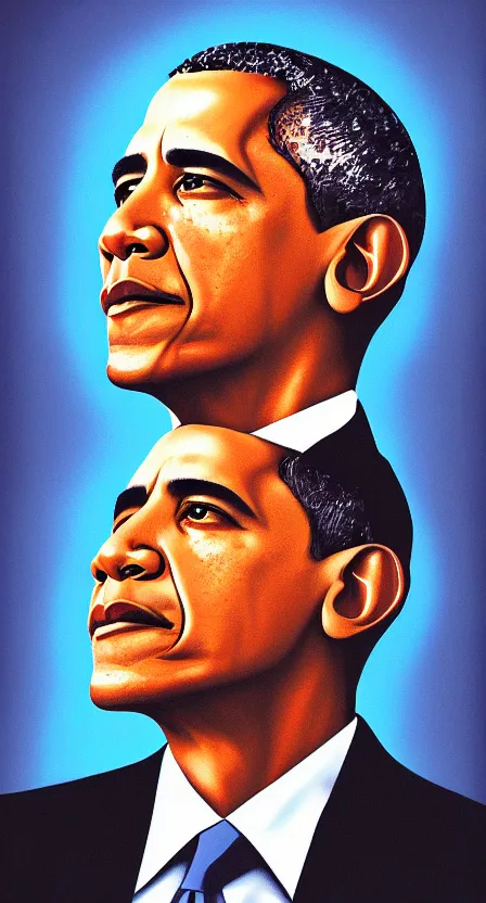 Image similar to portrait of barack obama, artwork by salman toor, cinematic light, atmospheric effects