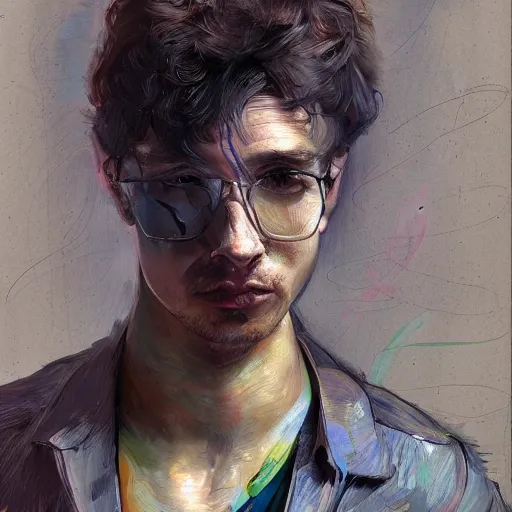 Prompt: of a handsome 2 5 year old man's face full figure muscles toned in the style of disco elysium, expressionism, artstation, trending, by aleksander rostov, jenny saville, rembrandt, alex kanevsky, wassily kandinsky, dave mckean, yoshitaka amano