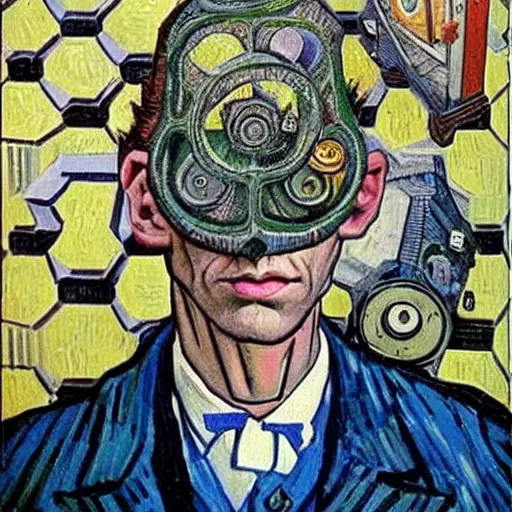 Prompt: portrait of doctor who, mash - up between mc escher and vincent van gogh