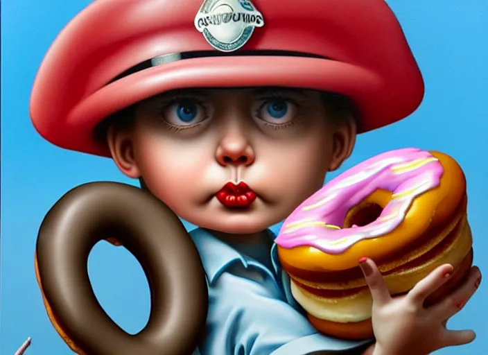 Image similar to a donut cop, lowbrow, matte painting, 3 - d highly detailed, in the style of mark ryden,