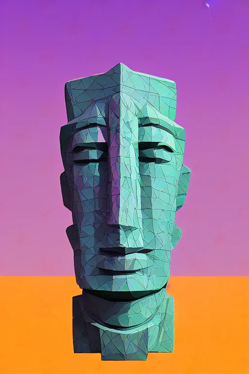 Image similar to cubist moai statue cutout digital illustration cartoon colorful beeple