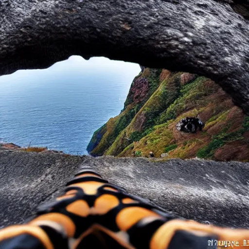 Image similar to king kong walking over madeira island, trampled, cinematic shot, realistic, hdr, color, wide shot, gigantic