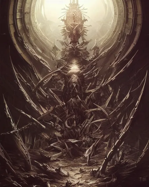 Image similar to The last enemy that shall be destroyed is death, full body image, artwork by artgerm, Luminism, medievil club with spikes, D&D, extraordinary phenomenon, fantasy, intricately detailed, elegant, digital painting, smooth, sharp focus, art by Greg Rutkowski, art by Ruth Asawa, art by Stephan Martiniere, art by Ted Nasmith, art by H.R. Giger