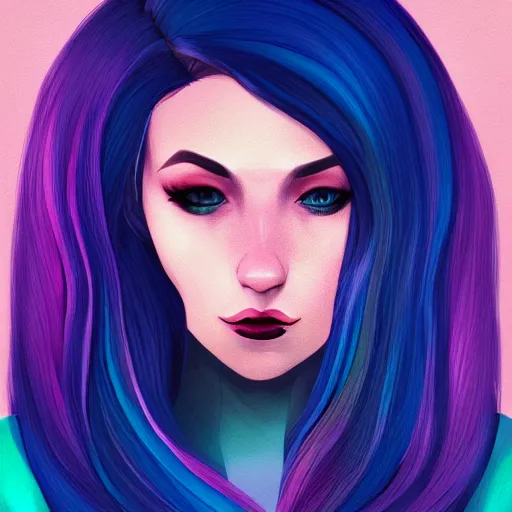 Image similar to portrait of a woman inspired by lois van baarle, illustration iridescent, iridescent hair, face, hair styles, light make up self confidence, cinematic 8 k