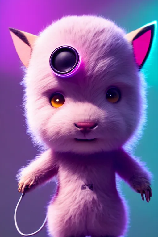 Prompt: high quality 3 d render neo - cyberpunk very cute half fluffy! wombat!! half cyborg with big headphones, pastel mechanical! paw, cyberpunk monocle!, highly detailed, unreal engine cinematic smooth, in the style of detective pikachu, hannah yata charlie immer, neon purple light, low angle, uhd 8 k, sharp focus