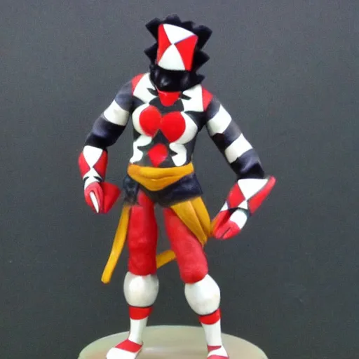 Prompt: full body photo of a harlequin warrior