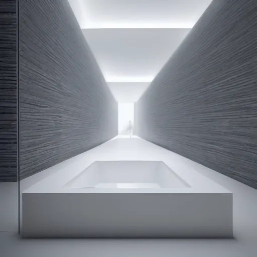 Image similar to white zen clean modern minimalist white room with small pool by peter tarka softly lit well contoured smooth fair walls, up close shot, sharp focus, zen, clean, modern minimalist, zaha hadid octane highly render, 4 k, ultra hd,