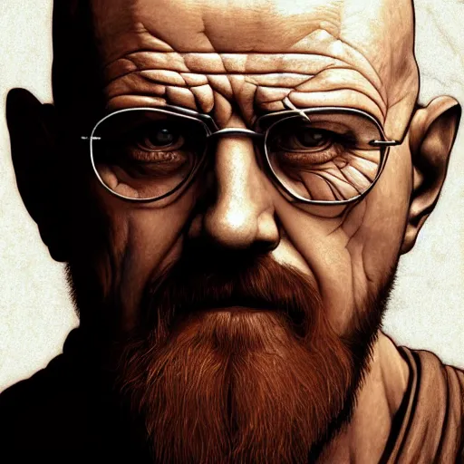 Image similar to Heisenberg as Kratos, highly detailed, digital painting, artstation, concept art, smooth, sharp focus, illustration, ArtStation, art by artgerm and greg rutkowski and alphonse mucha and J. C. Leyendecker and Edmund Blair Leighton and Katsuhiro Otomo and Geof Darrow and Phil hale and Ashley wood and Ilya repin and Charlie Bowater