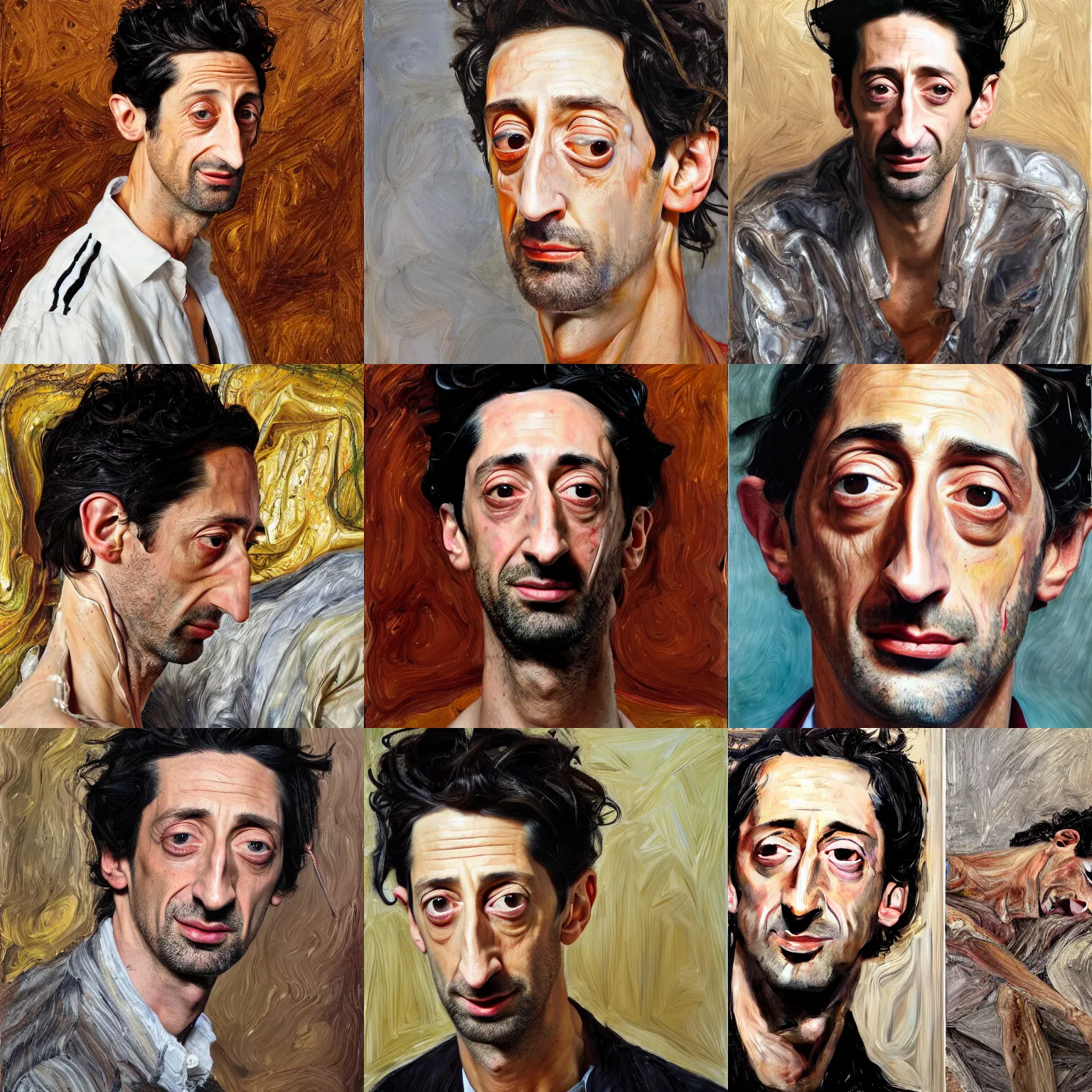 Prompt: high quality high detail painting of adrien brody by lucian freud and jenny saville hd golden