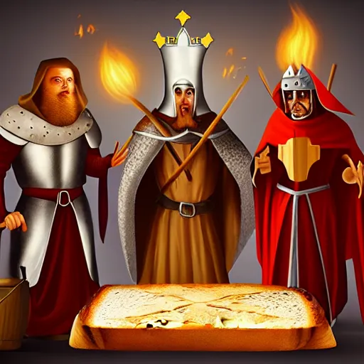 Image similar to medieval toast with king, queen and guests, realistic, artstation, fantasy