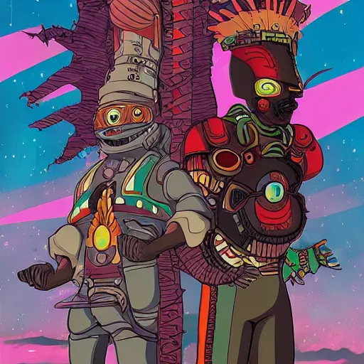 Prompt: afrofuturism art in the style of studio ghibli