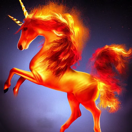 Image similar to a flaming unicorn digital art