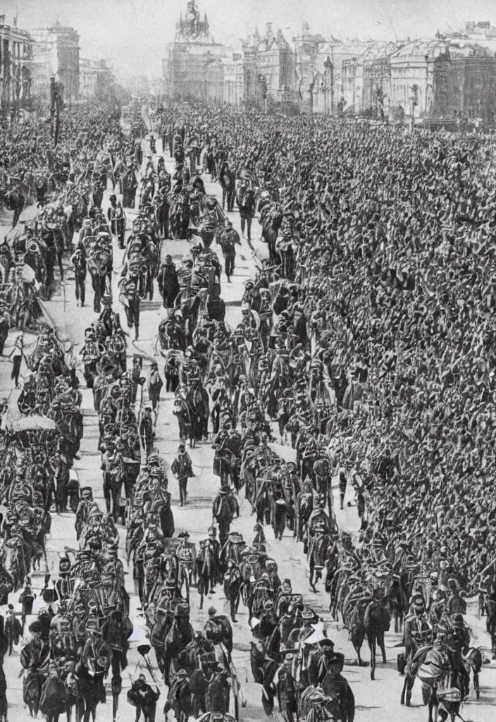 Prompt: Tzar parade in 1914 in summer, Saint Petersburg, morning, trending on Artstation