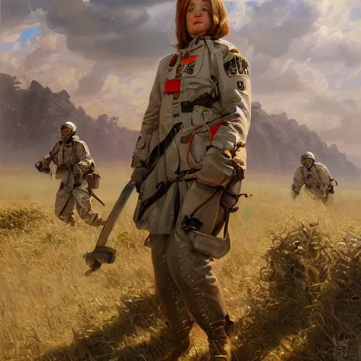 Prompt: an woman medic in middle of an battlefield, detailed, centered, digital painting, artstation, concept art, donato giancola, Joseph Christian Leyendecker, WLOP, Boris Vallejo, Breathtaking, 8k resolution, extremely detailed, beautiful, establishing shot, artistic, hyperrealistic, beautiful face, octane render