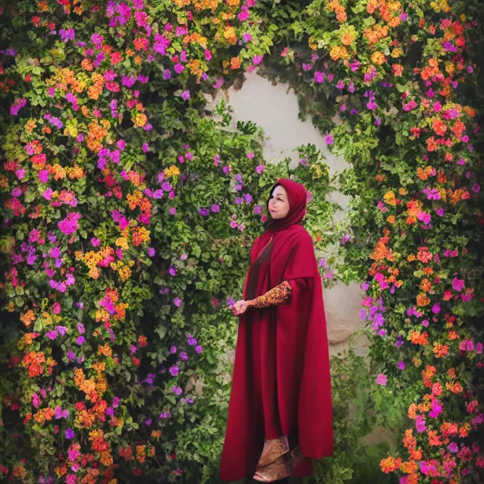 Image similar to an aqrabuamelu wearing a cloak made of flowers, by Omar Z. Robles, CANON Eos C300, ƒ1.8, 35mm, 8K, medium-format print