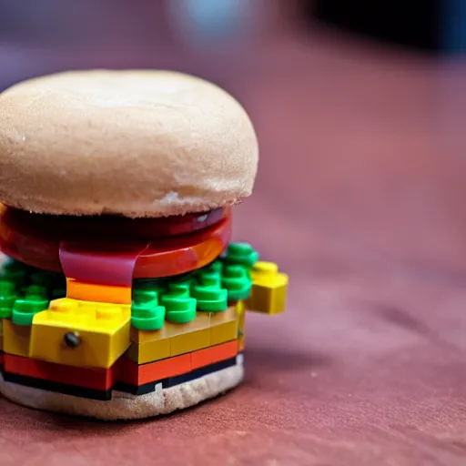 Prompt: a LEGO hamburger 35mm photograph