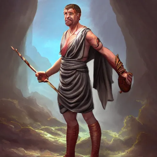 Image similar to silly, arrogant ancient greek philosopher debating, dnd character, comedic portrait, matte fantasy painting, deviantart artstation, by jason felix by steve argyle by tyler jacobson