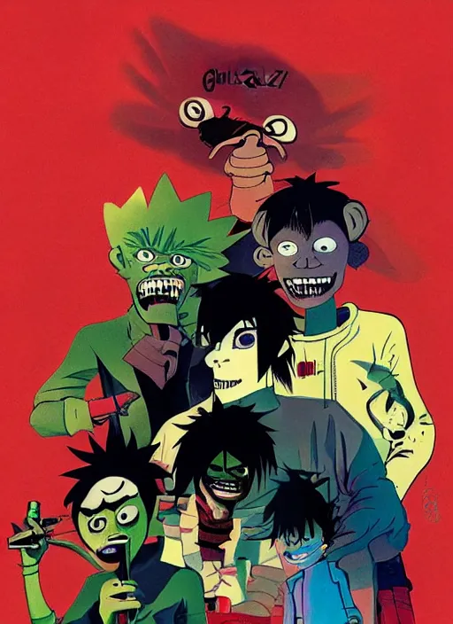 Image similar to gorillaz, official art by jamie hewlett, phase 2, demon days, desaturated colours