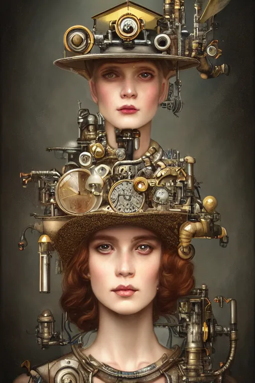 Image similar to a beautiful ultra detailed fine art portrait of a steampunk cyborg wearing a graduation hat, by tom bagshaw and anna dittman, studio lighting, golden ratio composition, 3 5 mm lens, cybernetic scifi, deep depth of field, artstation, 8 k