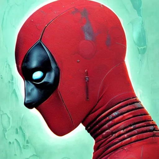 Image similar to portrait of Deadpool, cameras, melting ,8k,by tristan eaton,Stanley Artgermm,Tom Bagshaw,Greg Rutkowski,Carne Griffiths, Ayami Kojima, Beksinski, Giger,trending on DeviantArt,face enhance,hyper detailed,minimalist,cybernetic, android, blade runner,full of colour W 1024