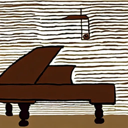 Prompt: a brown spaniel with a white chest , sat down playing a grand piano.modern. book illustration, lighting, sketched. Artwork. Jean Jullien dtyle