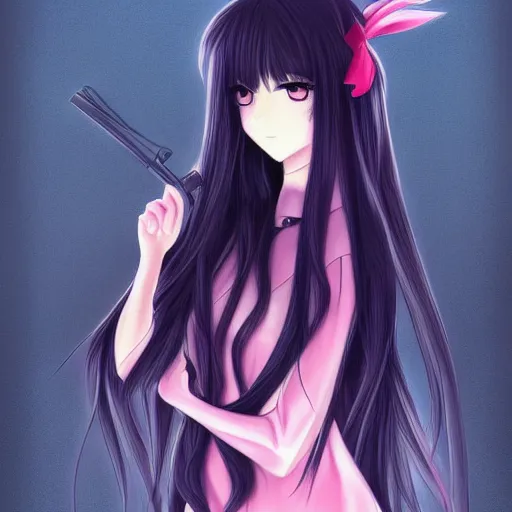 Image similar to an anime girl with long hair and pink eyes, an anime drawing by Jin Homura, featured on pixiv, neo-romanticism, anime, pixiv, deviantart hd