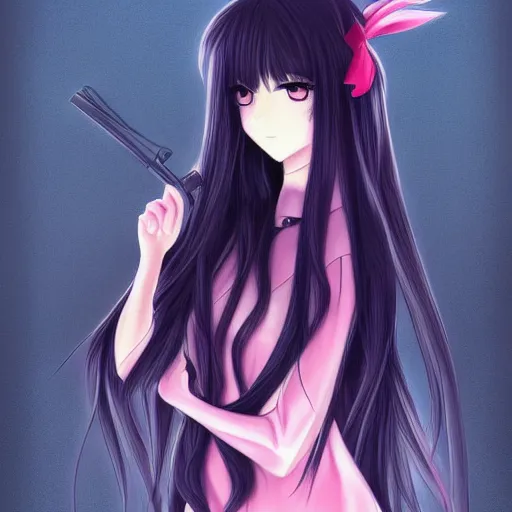 Prompt: an anime girl with long hair and pink eyes, an anime drawing by Jin Homura, featured on pixiv, neo-romanticism, anime, pixiv, deviantart hd