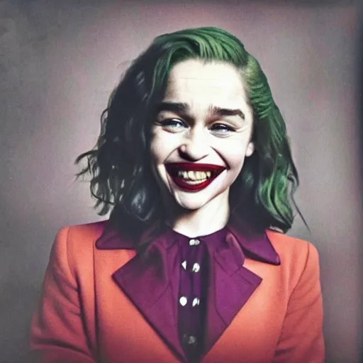 Prompt: Emilia Clarke as the joker, polaroid photograph, 4k