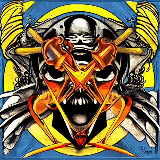 Image similar to diabolus in musica, two frames!!! composition, album cover art in a style of motorhead