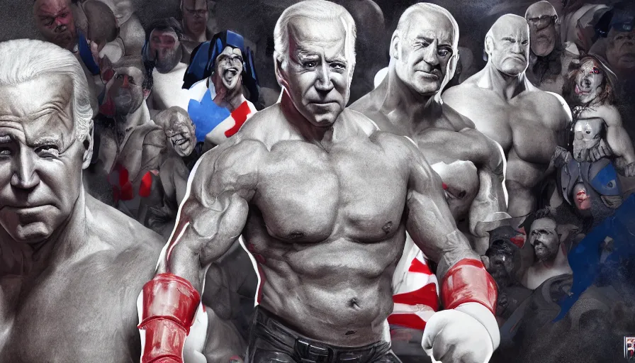 Prompt: Joe Biden is a WWE wrestler, hyperdetailed, artstation, cgsociety, 8k