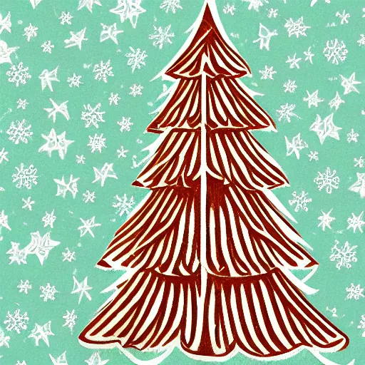 Image similar to a woodblock print christmas tree repeating pattern