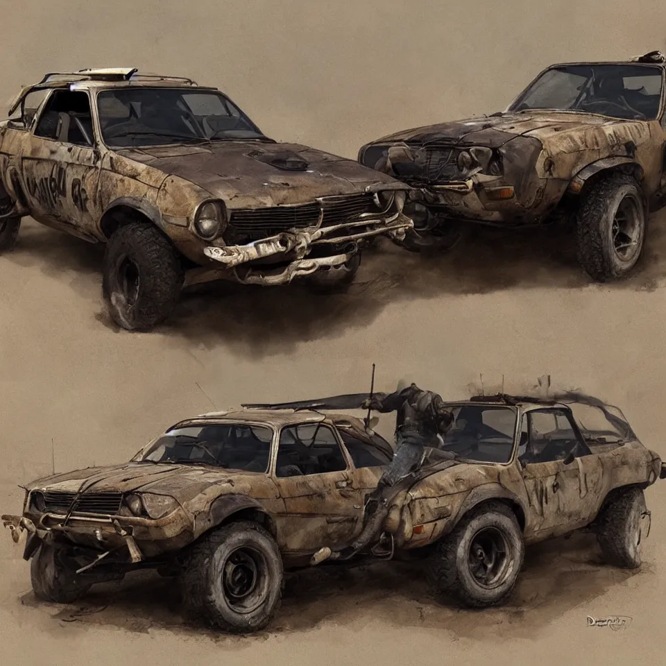 Image similar to a Dacia 1310 in Mad Max, artstation, concept art
