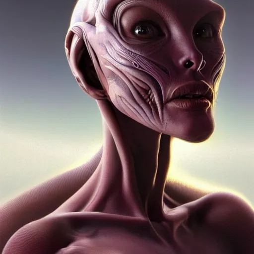 Image similar to wide angle full body portrait of an alien female, a perfect face and perfect body, thin waist, intricate, single face, highly detailed, digital painting, artstation, concept art, smooth, sharp focus, illustration, Unreal Engine 5, 8K, art by artgerm and greg rutkowski and alphonse mucha and david cronenberg and h.r. giger