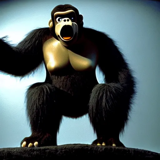 Image similar to mr. bean as king kong. movie still. cinematic lighting.