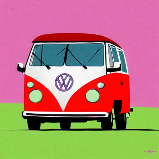 Image similar to illustration of an old van volkswagen, may 6 8, pastel colors, cool, hippie by malika favre