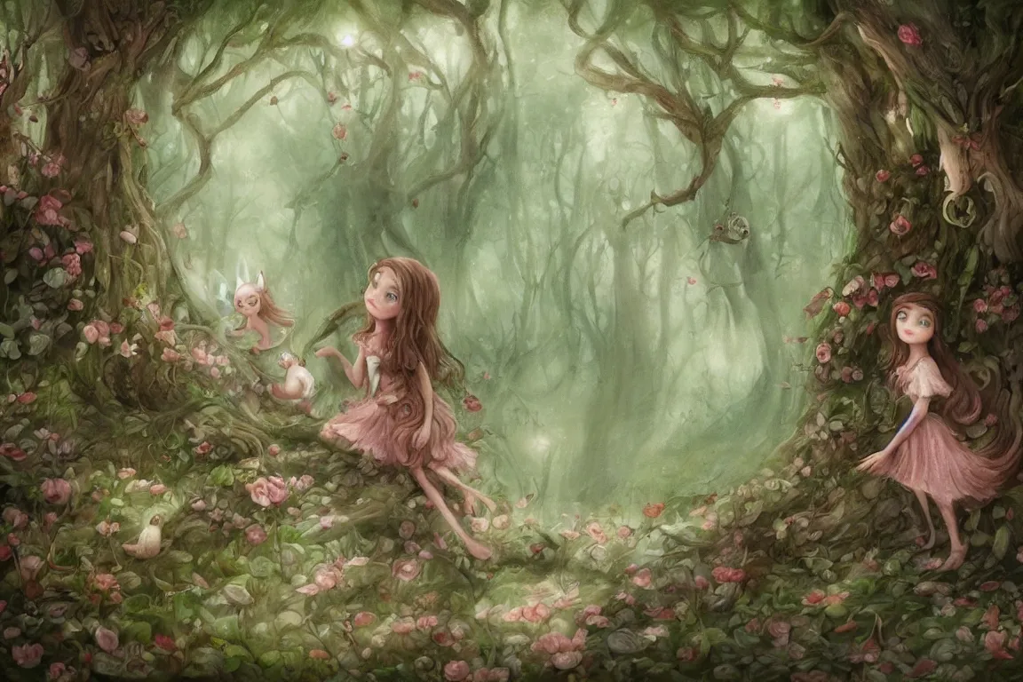 Image similar to fairy tale forest painted by Nicoletta Ceccoli, highly detailed, digital painting, artstation, concept art, smooth, sharp focus, illustration,
